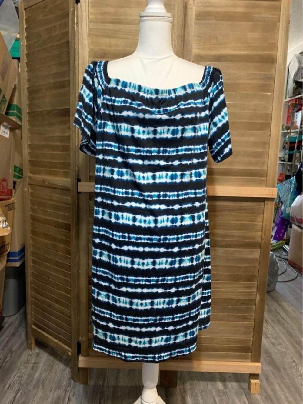 NWT Westloop Off The Shoulder Acid Wash Dress Size XL Womens Blue